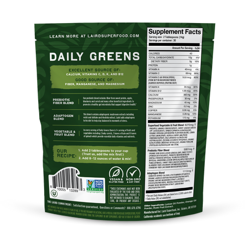 Prebiotic Daily Greens, 14.8 oz Bag, Back