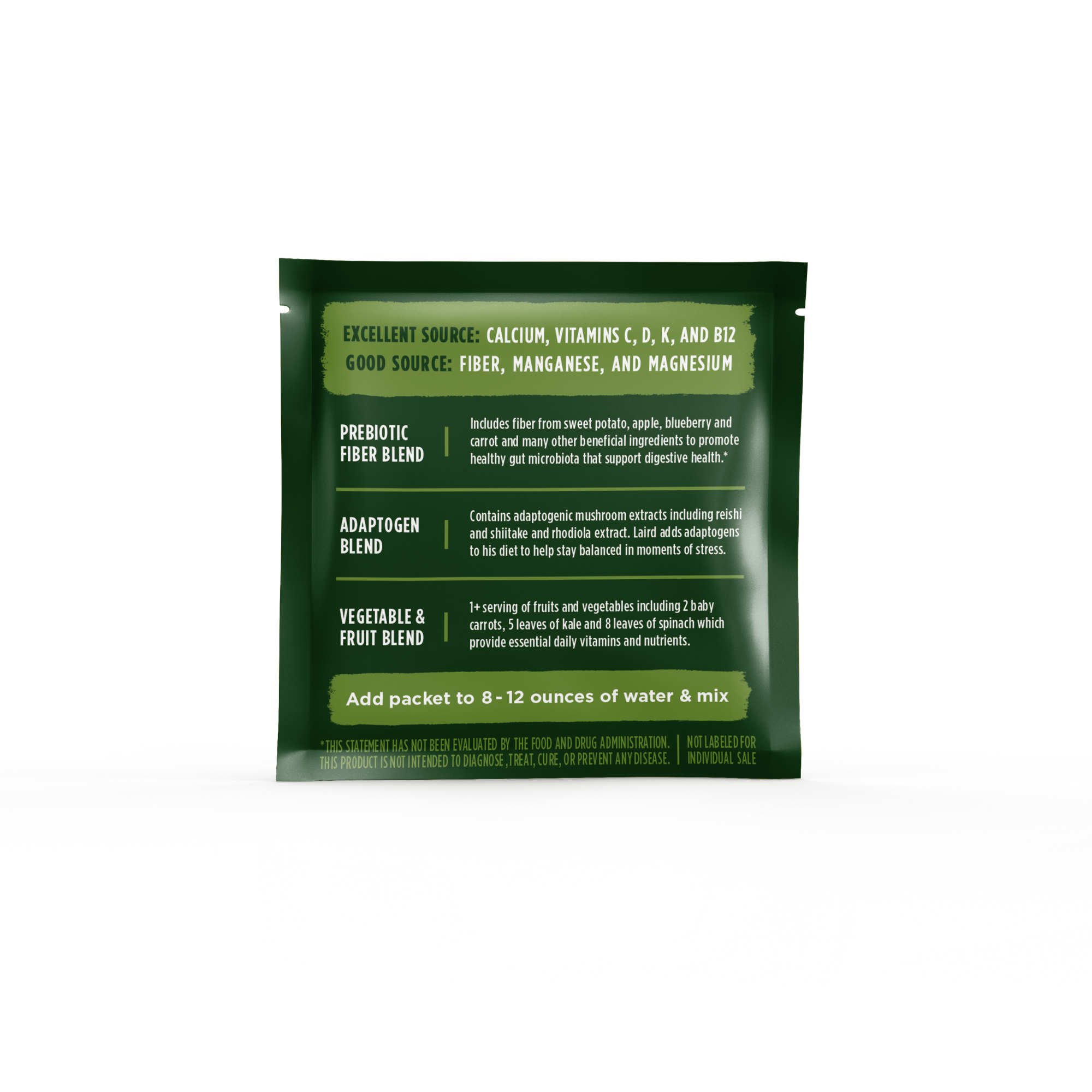 Prebiotic Daily Greens, Single Serving Pack, Back