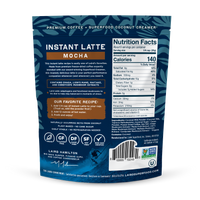 Mocha Instant Latte Back of Package, Product Descriptions and Nutrition Facts
