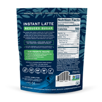 Reduced Sugar Instant Latte Mix, back of package with description and Nutrition Facts