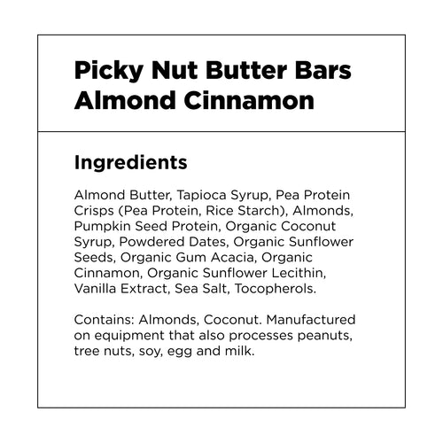 Picky Nut Butter Bars Almond Cinnamon Cinn-sation Ingredients list
