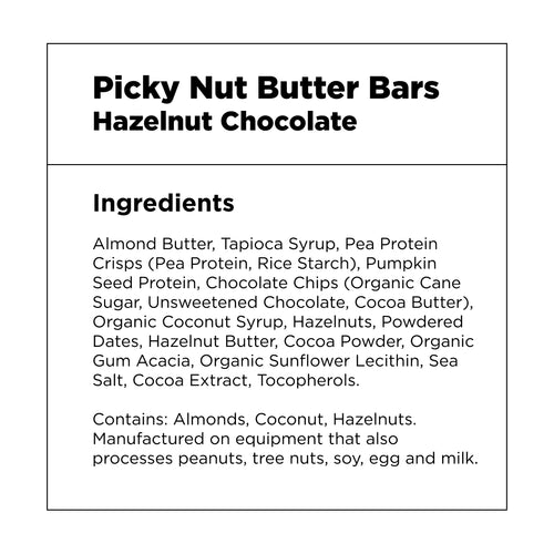 Picky Nut Butter Bars Hazelnut Chocolate Amazelnut Ingredients list