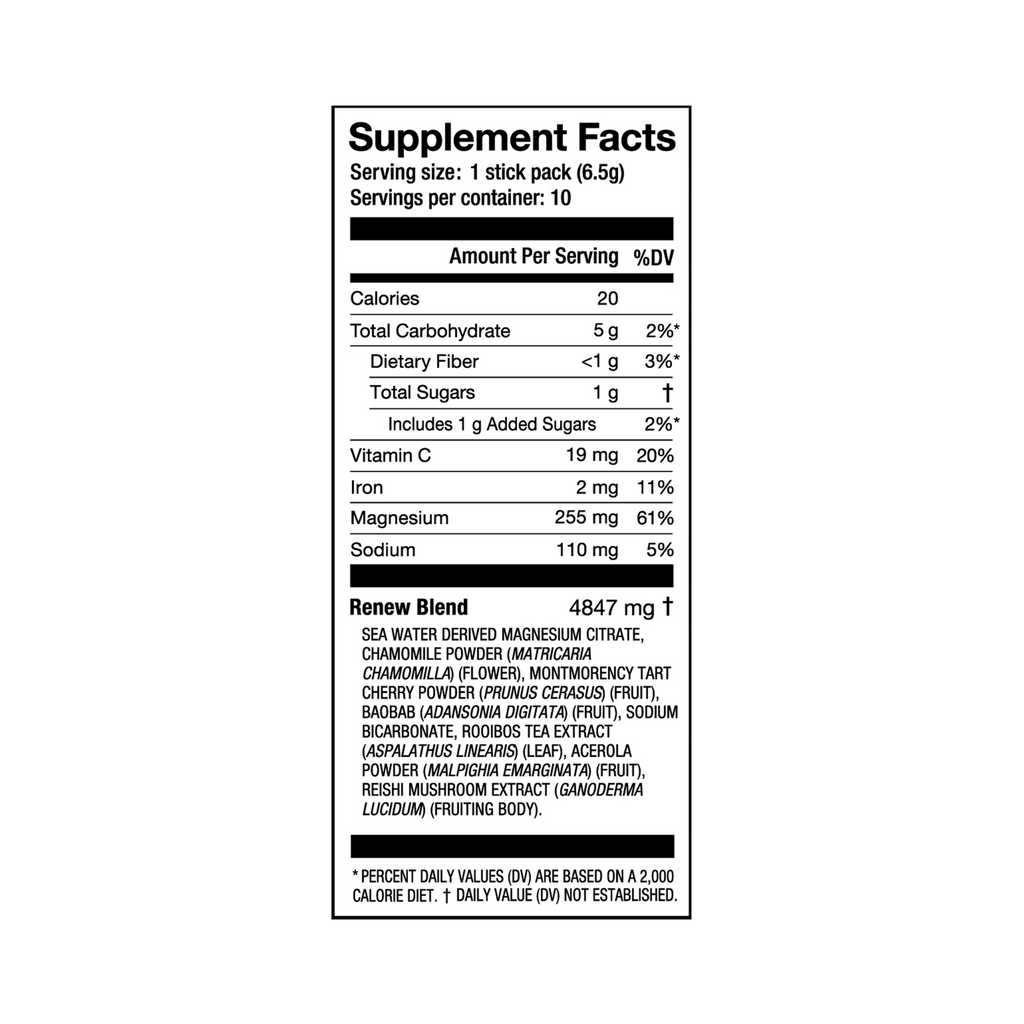 Sleep and Recover – Nutrition Facts Panel